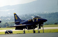 154986 @ RDG - A-4F Skyhawk Blue Angels number 6 on the flight-line at the 1976 Reading Airshow. - by Peter Nicholson