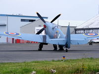 G-MKXI @ EGNT - Hangar 11 Collection Spitfire PRXI in its new colour scheme, nolonger wearing D-Day invasion stripes and painted with Type C.1 roundels  - by Chris Hall