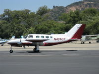 N401CF @ SZP - 1967 Cessna 401, two Continental TSIO-520 Turbocharged 300 Hp each, 8 seats, taxi across Rwy 22 - by Doug Robertson