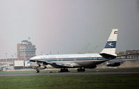 9K-ACK @ LHR - Boeing 707-369C of Kuwait Airways preparing for take-off on Runway 27L at Heathrow in November 1974. - by Peter Nicholson