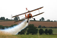 N74189 @ X5FB - Stearman PT-17 leaves Fishburn Airfield after a refuelling stop, July 2011. - by Malcolm Clarke