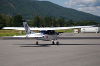 LN-LTH @ ENNO - Cessna 182E Skylane taxying on the platform of Notodden airfield, Norway. Note the artwork on its tail.