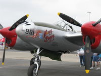 N7723C @ CMA - 1944 Lockheed P-38L LIGHTNING 'Honey Bunny', two Allison V-1710-111/113 counter-rotating 1,475 Hp each. Combat rating 1,600 Hp each at 26,500'. Limited class. Nose art. - by Doug Robertson