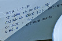 G-HELN @ EGBK - Nice touch - aircraft history painted on the aircraft -although the construction number quoted on the aircraft is at variance with most sources including the official UK register !! - by Terry Fletcher