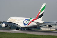 A6-EDN @ EGCC - Emirates A380 wearing the Rugby World Cup 2011 special scheme - by Chris Hall