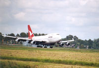 VH-OJB @ RTM - Qantas ; Charter flt into Rotterdam to  pickup of the Australian soccer team who played a test match in Rotterdam on the occasion of the World Cup Soccer in France.Flt departed to Suttgard - by Henk Geerlings