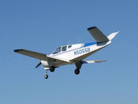 N5055B @ SZP - 1955 Beech F35 BONANZA, Lycoming O-360 conversion-unusual, landing Rwy 22 - by Doug Robertson