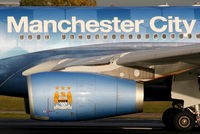 A6-EYE @ EGCC - MCFC crest on the engine cover - by Chris Hall