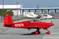 N787R @ KSQL - Locally-based all red 2008 RV-7A homebuilt running-up engine @ San Carlos, CA - by Steve Nation