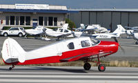 N74414 @ KSQL - Locally-based 1947 Bellanca 14-13-2 as NC74414 rolling on take-off run at San Carlos, CA (with Cruisair Senior logo on fuselage) - by Steve Nation