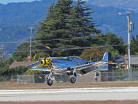 N451TB @ KWVI - 1944 North American P-51D painted as NL451TB Kimberley Kaye 44-11153 SX-A with yellow/black checked nose and rudder on approach @ Watsonville Fly-In - by Steve Nation