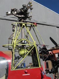 N6131S @ SZP - 1965 Air & Space Mfg. Inc. 18A jump start autogyro, Lycoming O&VO-360 180 Hp pusher engine, rotor hub and control linkages with cowls off, (Rube Goldberg lives here) - by Doug Robertson