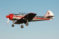 G-YAKF @ EGFH - Resident Yak-52 on finals Runway 28. Previous registration ZU-IAK. - by Roger Winser