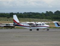 G-LEAP @ EGFH - Visiting Turbo Islander owned by Skydive Aircraft  Ltd. Sold to the Artic Circle Air Company Ltd and registered N675AC in 2012. Operating from Saipan, Micronesia. - by Roger Winser
