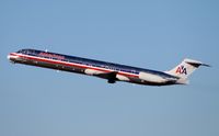N557AN @ KLAX - An American MD-82 soars away with engines roaring