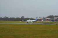 D-ICBB @ EHGG - The sensible captain of this nice Cessna takes it easy and lines up carefully, because of the wet runway 23 of Eelde. - by Jorrit de Bruin