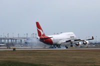 VH-OEH @ DFW - Qantas 747 Longreach Landing at DFW Ariport