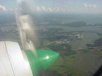 G-BUKA @ EFTU - During the Melanie C World Tour 2001 this aircraft was chartered to take us, the Band & Crew, from Stansted, UK to Turku, Finland for the Rock In The Quarry Festival. Photo: A splendid view of the prop & Finland below. - by RoadieJohn