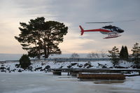 SE-HOZ @ N.A. - Bell 206B about to land at Björkvik ferry landing on Ingarö island near Stockholm in Sweden. The picture was taking while I was on a skating tour in the Stockholm archipelago. - by Henk van Capelle