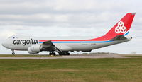 LX-VCB @ EGNX - Cargolux 2010 Boeing 747-8R7F, c/n: 35806 departs from East Midlands - by Terry Fletcher