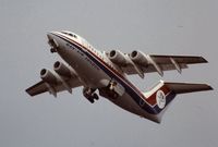 G-SSCH @ EGLF - Dan Air's BAe 146 being displayed at the Farnborough Airshow in 1982. - by Roger Winser