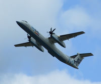 G-JEDU @ EGPH - Flybe Dash 8 departs runway 24 - by Mike stanners