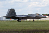 08-4152 @ LFI - 2009 Block 35 F-22A Raptor 08-4166 with the 94th FS Spads taxiing to the ramp after landing on RWY 26.