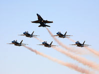 163451 @ KNPA - Blue Angel delta formation being led by their Command Officer aboard Blue Angel 1 performing at NAS Pensacola, FL. for thier final 2011 show and homecoming.