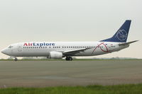 OM-AEX @ EGGW - Air Explore Boeing 737-4Y0, c/n: 25178 at Luton - by Terry Fletcher
