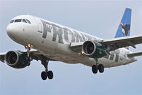 N261AV @ KORD - Frontier Airlines  Airbus A320-214, FFT8538 arriving from Montego Bay, Jamaica-Sangster Int'l /MKJS, RWY 28 approach KORD. - by Mark Kalfas