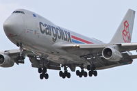 LX-VCV @ KORD - Cargolux Boeing 747-4R7F, CLX451 arriving from Anchorage Int'l /PANC, RWY 28 approach KORD. - by Mark Kalfas