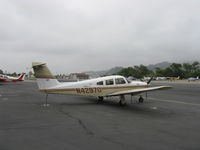 N42970 @ SZP - 1983 Piper PA-28RT-201T TURBO ARROW IV, Continental TSIO-360-FB 200 Hp, T tail and three-blade CS prop on a murky morning at transient line - by Doug Robertson