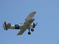 N56245 @ SZP - 1942 Boeing Stearman A75N1 (PT-17), Jacobs R755-B2M 275 Hp upgrade, takeoff climb with wing waggle Rwy 22 - by Doug Robertson