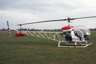 G-AZMB @ EGTC - Bell 47G-5 at Cranfield Airport in March 1989. - by Malcolm Clarke