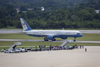 98-0001 @ ORF - Air Force One on Taxiway Charlie taxiing to the ramp after arrival on RWY 5 from Andrews AFB.