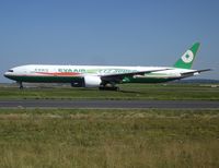 B-16702 @ LFPG - C/N 531, delivered new in 2005. Special 777-300ER livery is not a common sight at CDG as far Eva Air is concerned. - by Alain Durand