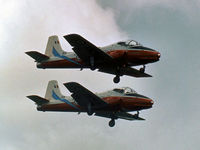XW357 @ EGCD - Jet Provost T.5 XW357 together with XW360 of the Poachers aerobatic display team in action at the 1971 Woodford Airshow. - by Peter Nicholson