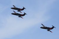 G-BYCT @ EGFH - Red Star Rebels first three ship practice session. G-BYCT as Rebel 2 formating on Rebel 1 (G-DELF) with Rebel 3 (G-DLFN) in a low level formation pass over Swansea Airport. - by Roger Winser