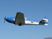 N8667H @ SZP - 1947 North American NAVION, Continental IO-520 285 Hp upgrade, takeoff climb Rwy 22 with Young Eagles aboard. Main gear not quite fully up. - by Doug Robertson