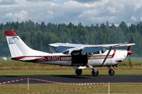 SE-KRD @ ESKD - A Cessna U206G (Soloy conversion with tubine engine) landing at  Dala-Järna airfield, Sweden, after dropping parachutists. Even though looking somewhat worn it has a rather nice shark-mouth on its engine cowling. - by Henk van Capelle