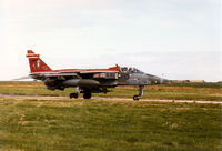 XZ398 @ EGQS - Jaguar GR.1A of 41 Squadron at RAF Coltishall taxying to Runway 05 at RAF Lossiemouth in September 1993. - by Peter Nicholson