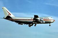 N747WA @ EGKK - Boeing 747-273C [20651] (World Airways) Gatwick~G 01/07/1974. Date approximate . Image taken from a slide. - by Ray Barber