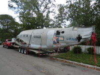 N43WT - Here the fuselage is after we got home from the car show in Austin TX. A few hours later it would be cut in half, in preparation for its new life as a display in FtWorth.
We had acquired several tickets from the police while towing it. - by Jason Barnett