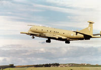 XV227 @ EGQS - Nimrod MR.2 of the Kinloss Maritime Wing over-shooting Runway 23 at RAF Lossiemouth in the Summer of 1997. - by Peter Nicholson