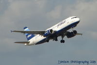 N640JB @ KSRQ - JetBlue Flight 1188 Blue Better Believe It (N640JB) departs Sarasota-Bradenton International Airport enroute to Boston-Logan International Airport - by Donten Photography