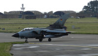 45 90 @ EGQL - JBG-33 Tornado IDS arrives back at Leuchars after an early morning joint warrior sortie carrying 2x 330gal tanks,1x lightning laser pod under the fuselage,1x BOZ-101 chaff/flare pod,1xCerebrus III ECM pod1x AIM-9L Sidewinder (AR),1x IRIS-T AAM - by Mike stanners