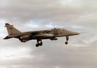 XZ394 @ EGQS - Jaguar GR.1A of 54 Squadron at RAF Coltishall on  final approach to Runway 05 at RAF Lossiemouth in the Summer of 1997. - by Peter Nicholson