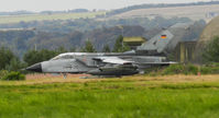 46 35 @ EGQL - JBG-32 Tornado ECR Taxiing out for an afternoon joint warrior SEAD Mission carrying 2x 330gal wing tanks,1x BOZ-101 chaff/flare pod,1xCerebrus III ECM pod
1x AIM-9L Sidewinder (AR),1x AGM-88 HARM practice round,1x IRIS-T AAM - by Mike stanners