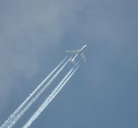G-CIVO @ EGFH - British Airways B744 eastbound over Swansea Airport at 30000 feet - by Roger Winser