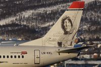 LN-KKL @ ENTC - Image of Norwegian explorer , Roald Amudsen on the tail of 1997 Boeing 737-36N, c/n: 28671